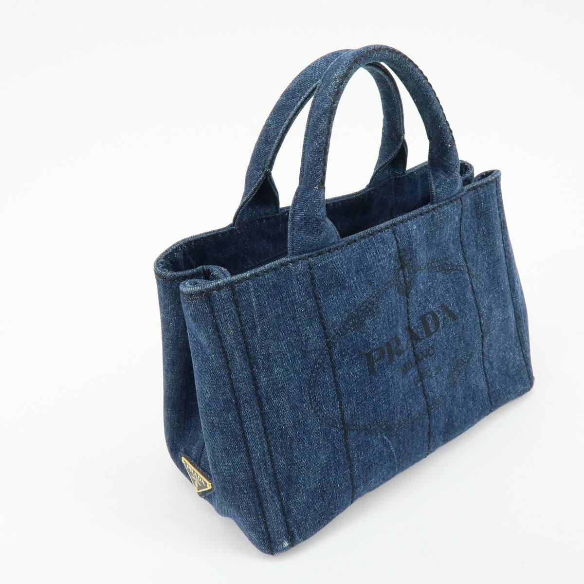 Prada Canapa Convertible Denim, Blue, Denim, Tote Bag