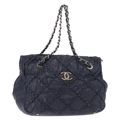 Chanel Ultra Stitch Chain Tote Quilted Calfskin, Navy, Leather, Tote Bag