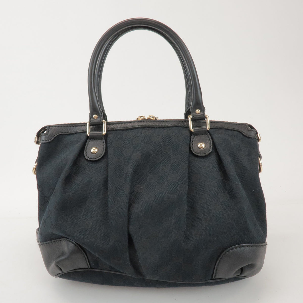 Gucci Sukey Top Handle Satchel GG Canvas with Leather, Black, Canvas, Handbag
