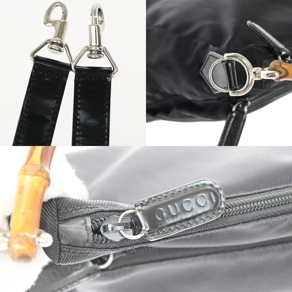 Gucci Sherry bamboo Nylon, Black, Nylon, Shoulder Bag