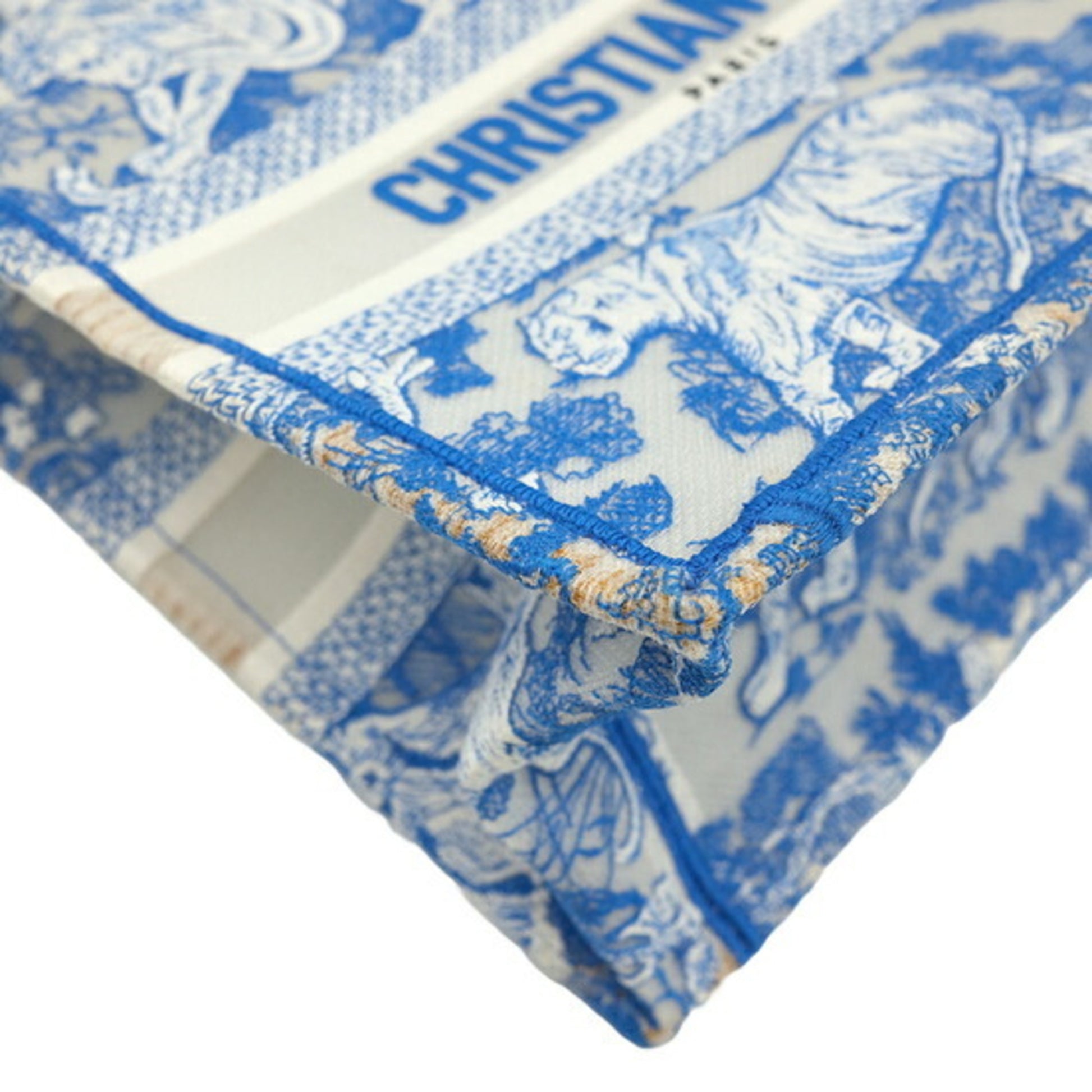 Christian Dior Book Tote Embroidered Canvas, Blue, Canvas, Tote Bag