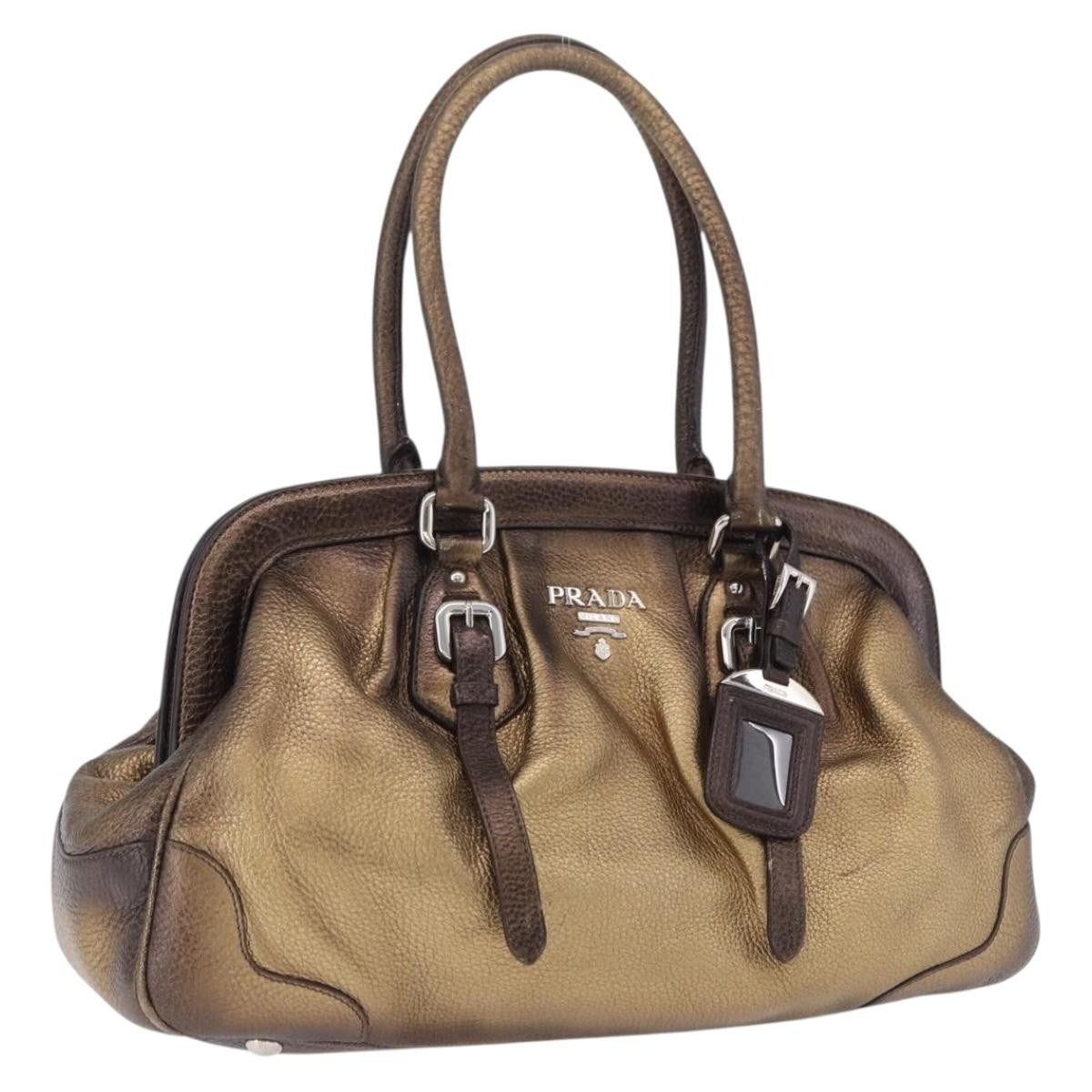 Prada Belted Frame Satchel Metallic Leather, Gold, Leather, Handbag