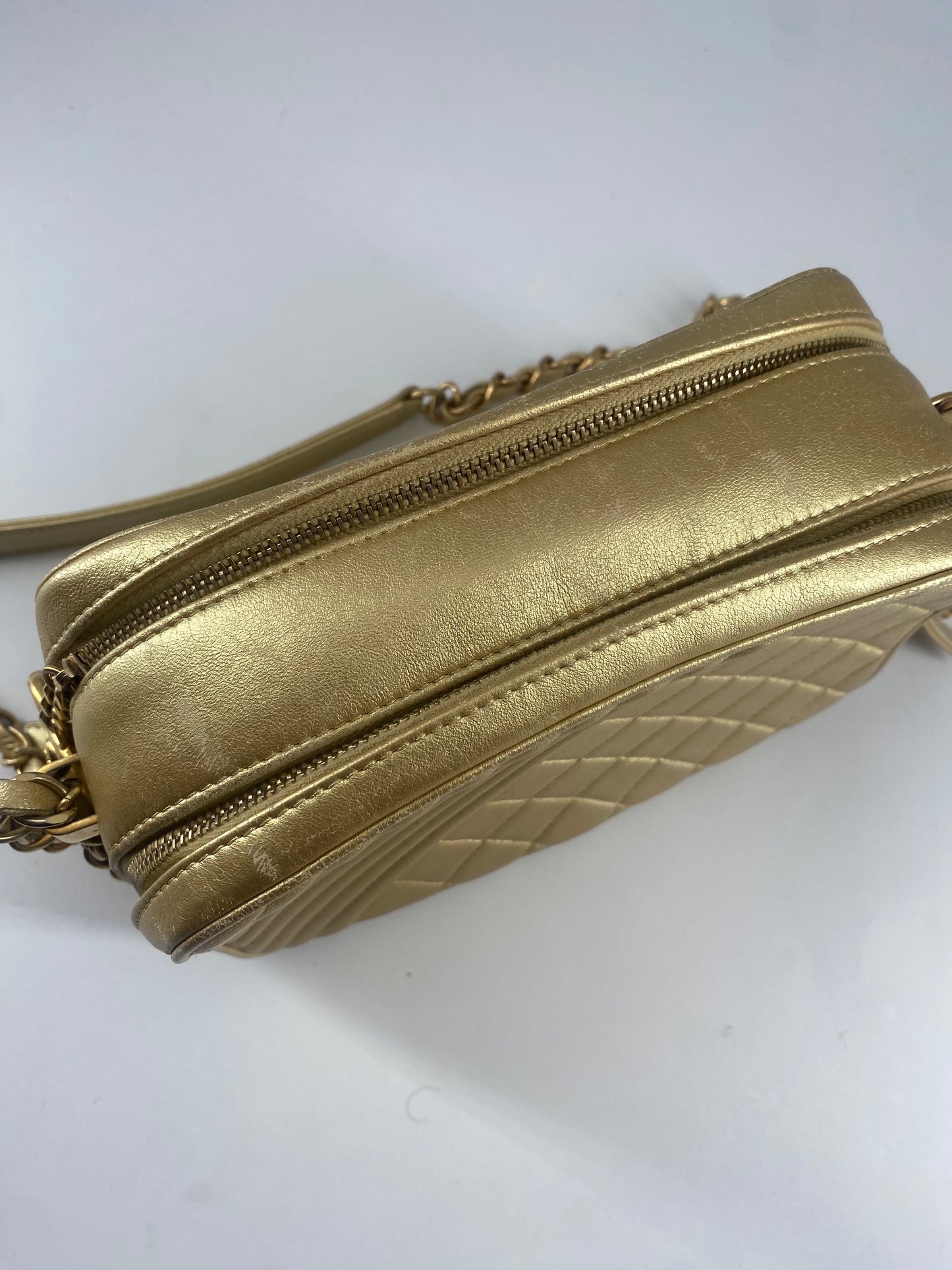 Chanel Camera, Gold, Leather, shoulder