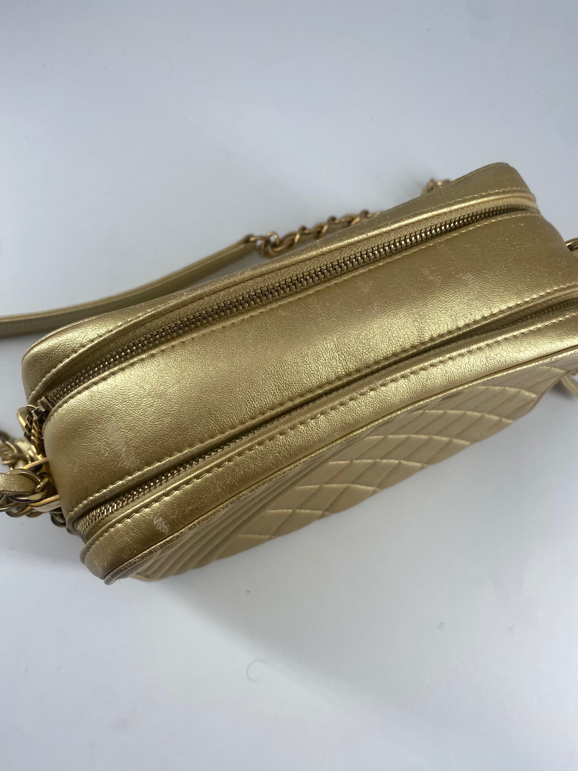 Chanel Camera, Gold, Leather, shoulder