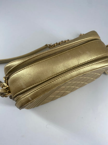 Chanel Camera, Gold, Leather, shoulder