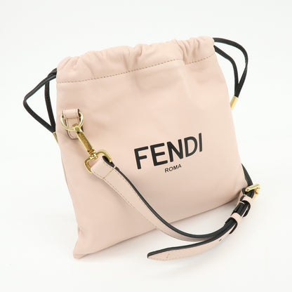 Fendi Logo Drawstring Leather, Pink, Leather, Handbag