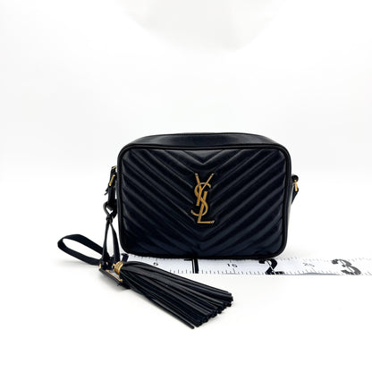 Saint Laurent Lou Camera Matelasse Chevron Velvet, Black, Leather, Handbag