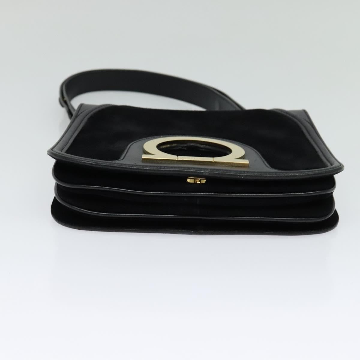 Salvatore Ferragamo Gancini Suede, Black, Suede, Shoulder Bag