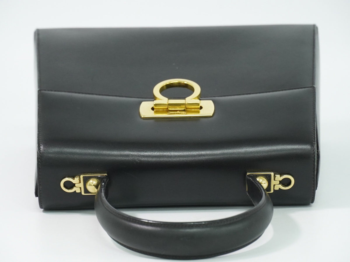 Salvatore Ferragamo Convertible Top Handle Leather, Black, Leather, Handbag