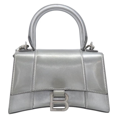 Balenciaga Hourglass Top Handle Leather, Silver, Leather, Handbag
