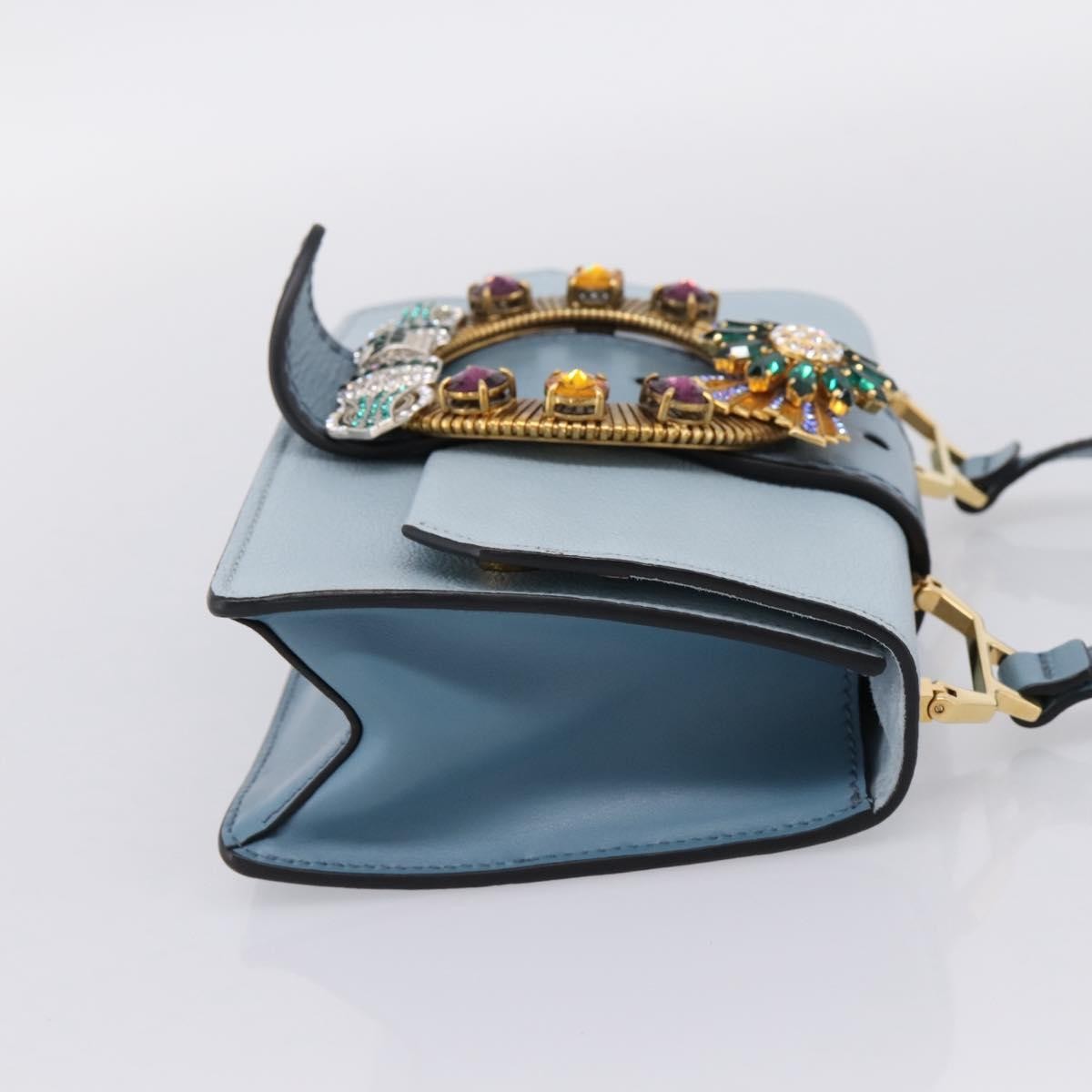 Miu Miu Madras Crystal Buckle Leather, Blue, Leather, Shoulder Bag