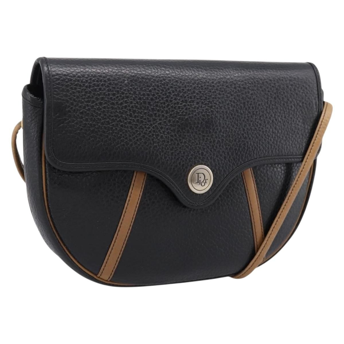 Christian Dior Vintage Flap Canvas, Black, Leather, Shoulder Bag