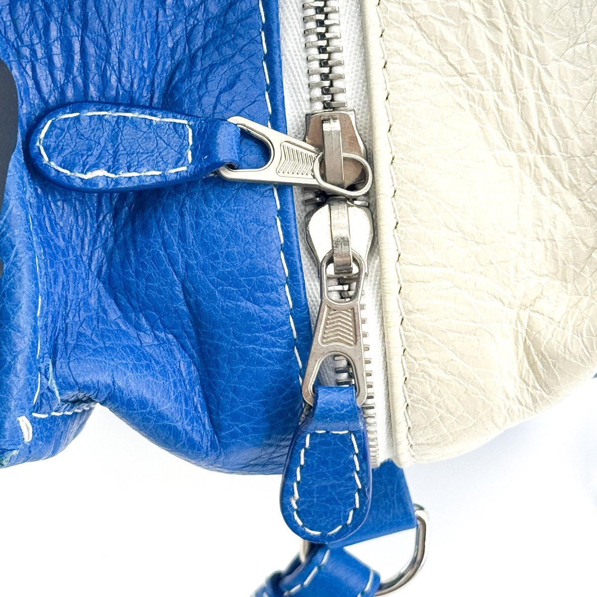 Balenciaga Bazar Striped Leather, Blue, Leather, Tote Bag