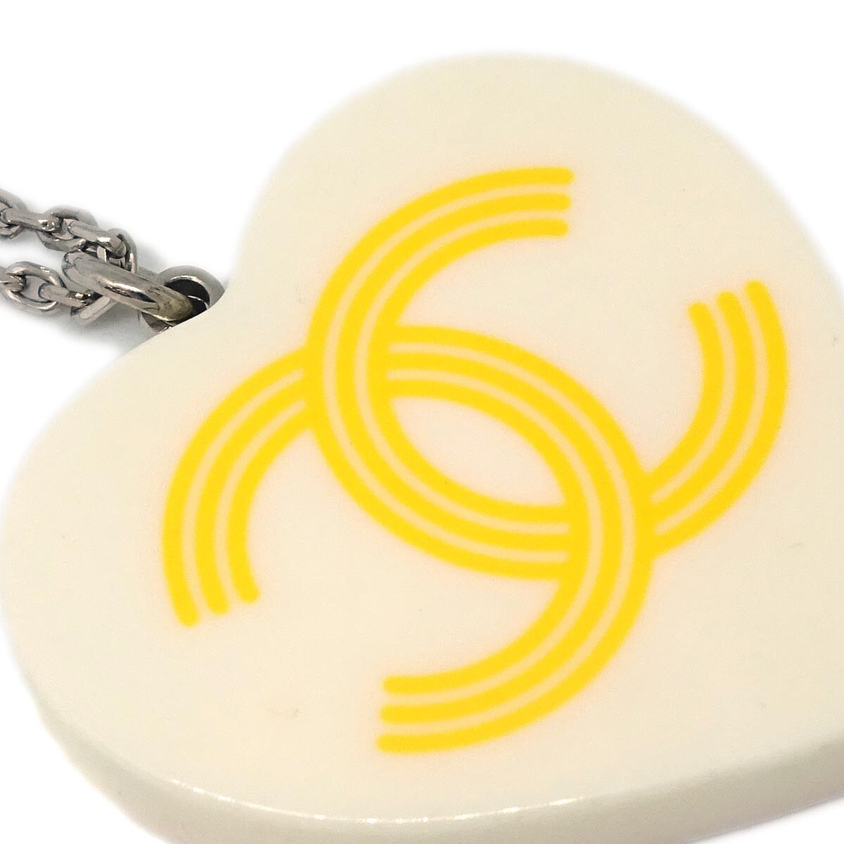Chanel CC Heart Pendant Metal and Enamel, Silver, Silver Plated, Necklace