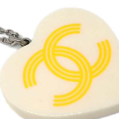 Chanel CC Heart Pendant Metal and Enamel, Silver, Silver Plated, Necklace