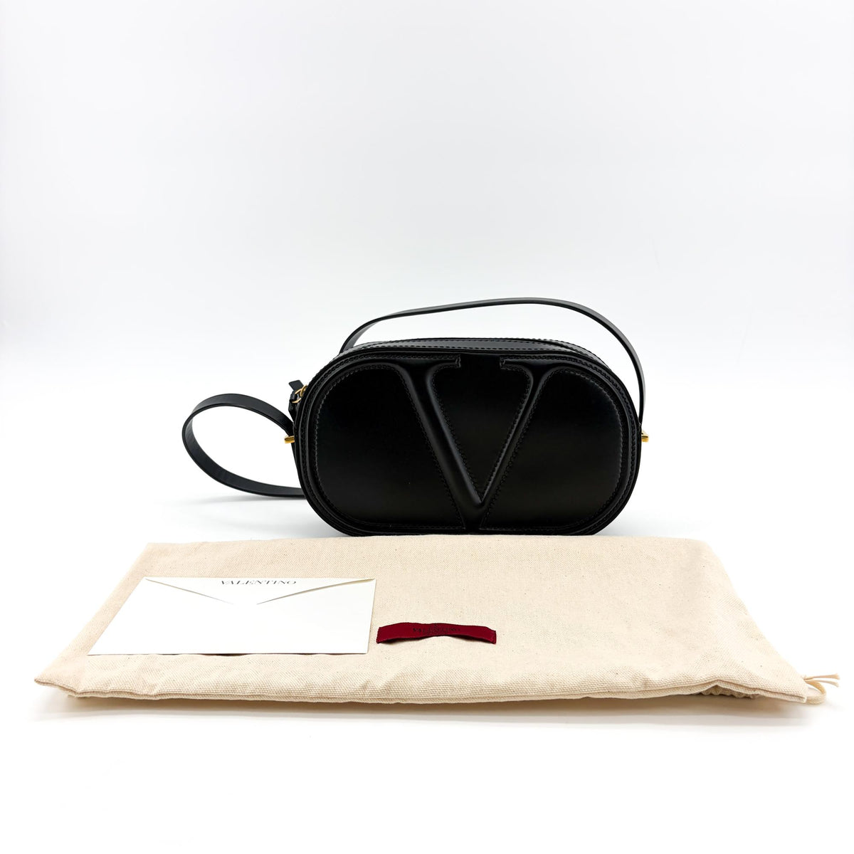 Valentino Garavani VLogo Walk Leather, Black, Leather, Crossbody Bag