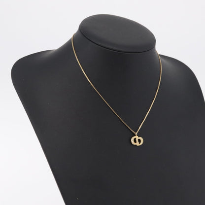 Christian Dior Vintage CD Pendant Metal with Crystals, Gold, Metal, Necklace