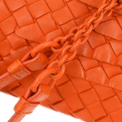 Bottega Veneta Intrecciato Shoulder Leather, Orange, Leather, Shoulder Bag