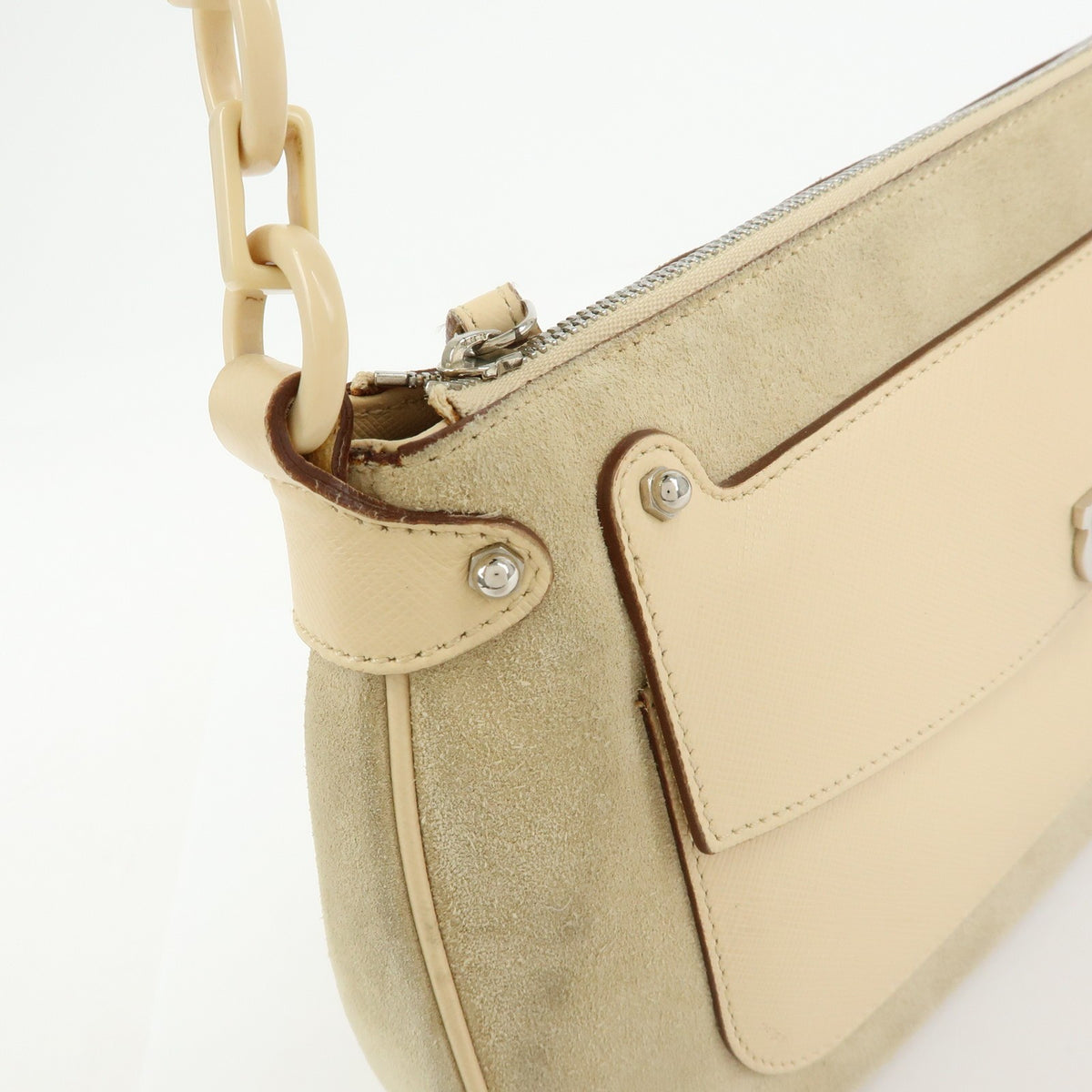 Salvatore Ferragamo Gancini Suede, Beige, Suede, Crossbody Bag