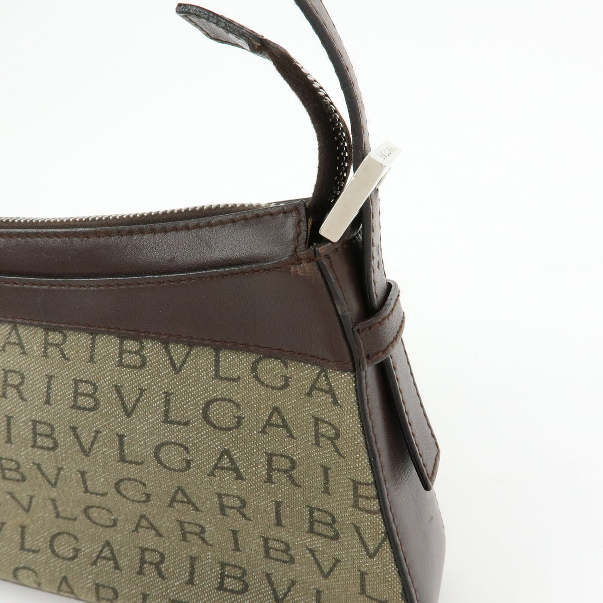 Bvlgari Logomania Canvas with Leather, Khaki, Canvas, Shoulder Bag