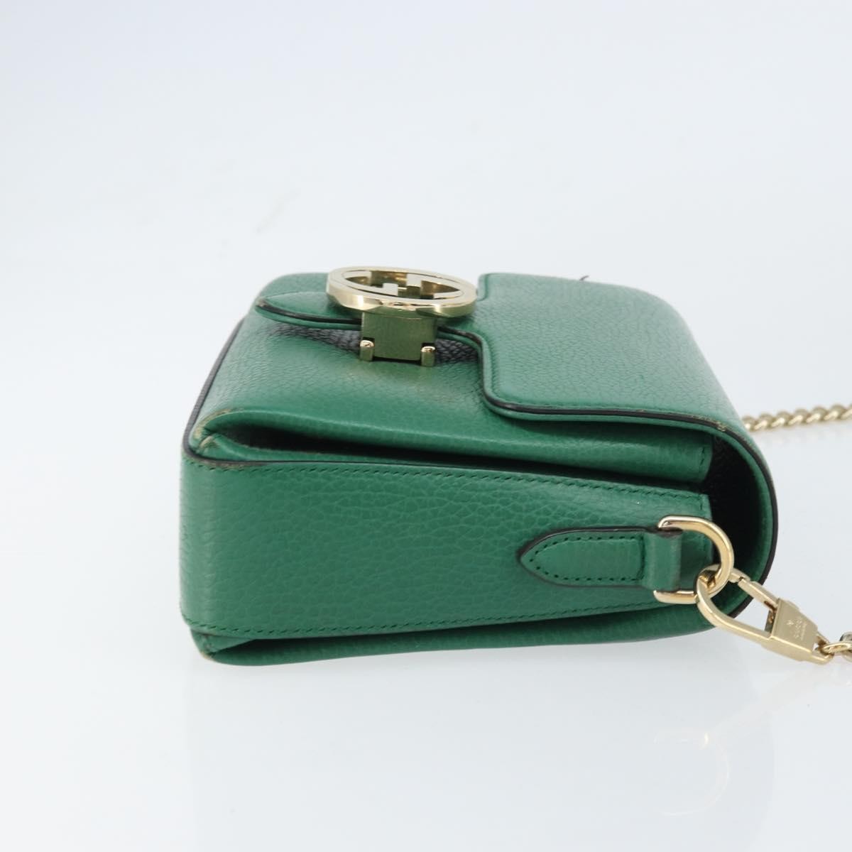 Gucci Interlocking Chain Leather, Green, Leather, Shoulder Bag