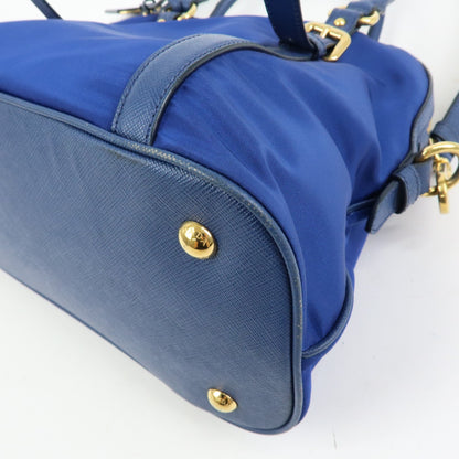 Prada Convertible Dome Satchel Tessuto with Saffiano Leather, Blue, Nylon, Handbag