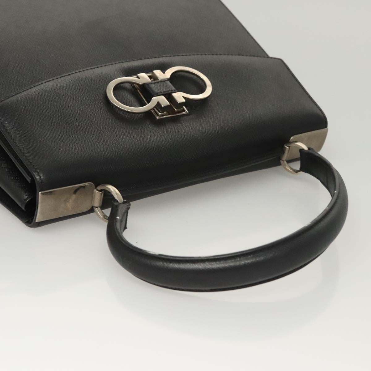Salvatore Ferragamo Double Gancini Top Handle Saffiano Leather, Black, Leather, Handbag
