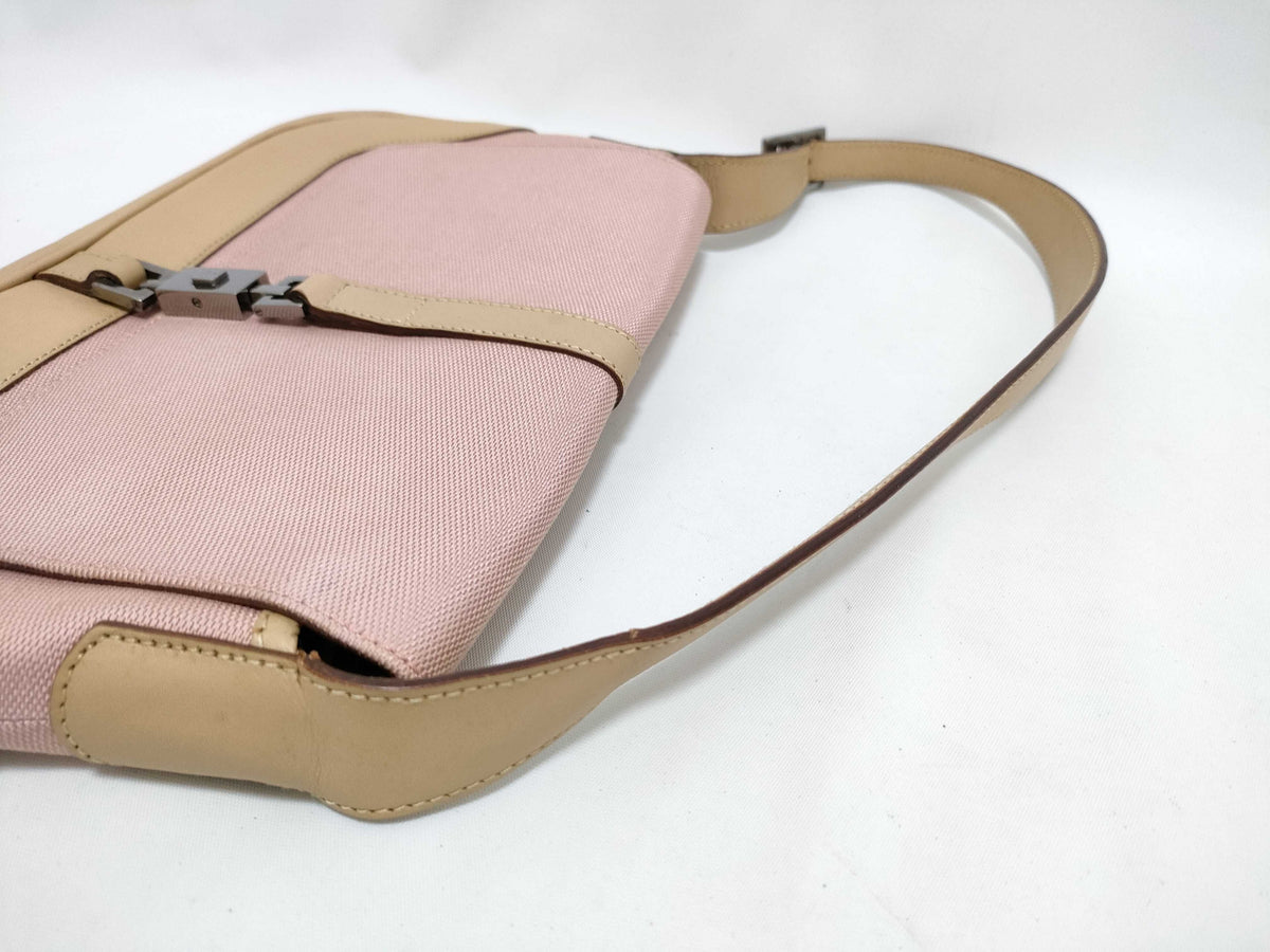 Gucci Jackie Flap Canvas and Leather, Pink, Textile, Shoulder Bag