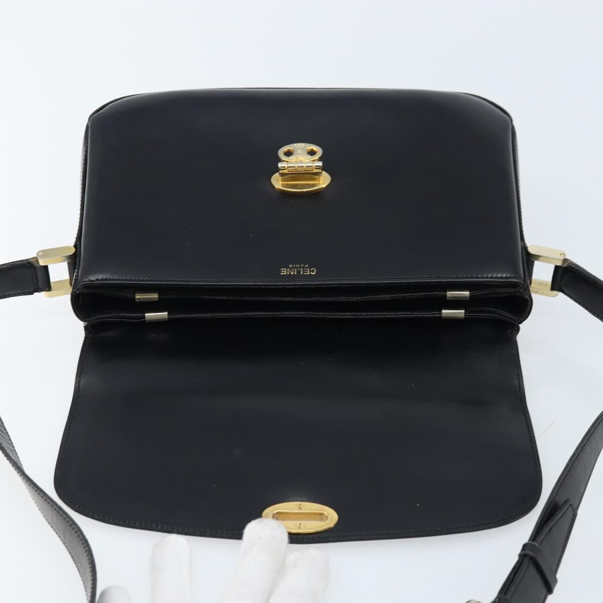 Celine Shoulder Leather, Black, Leather, Shoulder Bag