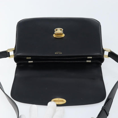 Celine Shoulder Leather, Black, Leather, Shoulder Bag