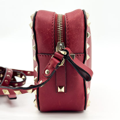 Valentino Garavani Rockstud Camera Leather, Red, Leather, Crossbody Bag