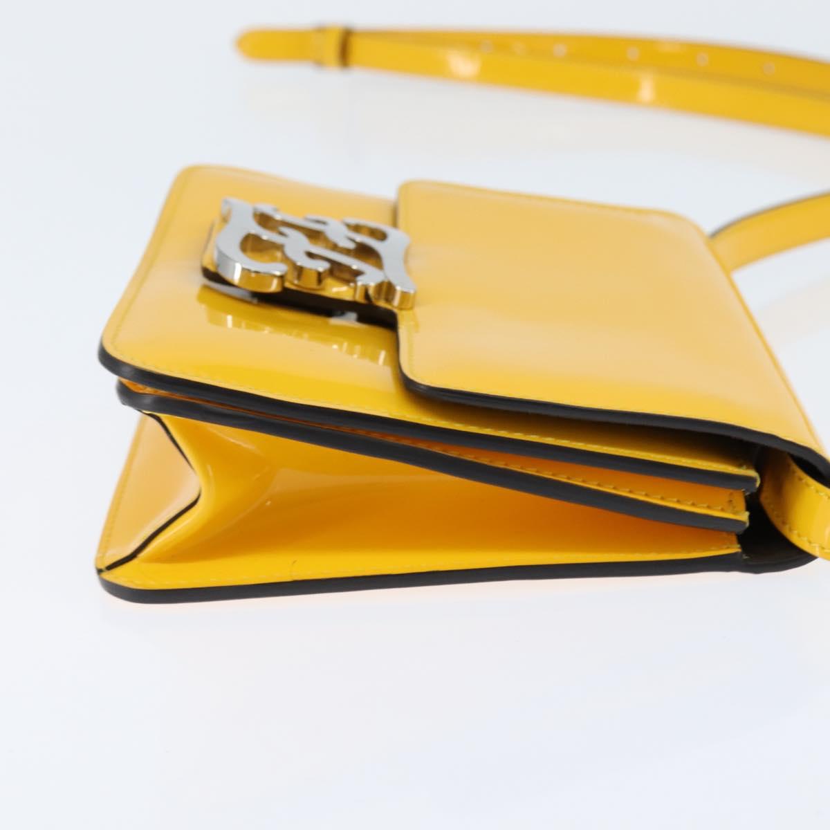 Fendi Curligraphy Shoulder Enamel Yellow Silver, Yellow, Patent Leather, Shoulder Bag