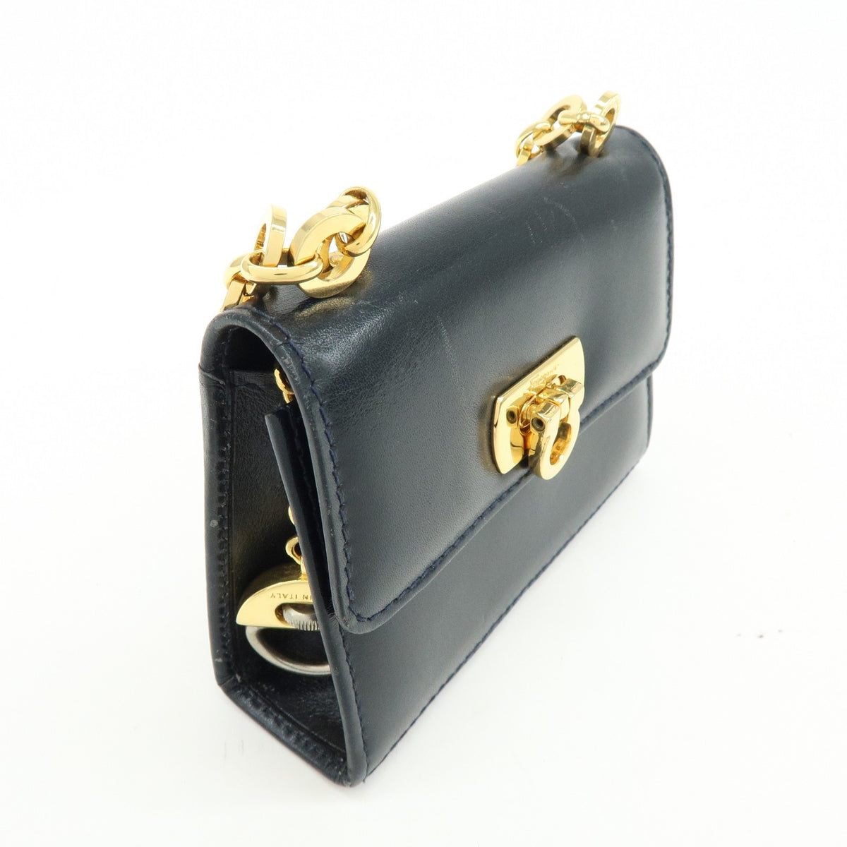 Salvatore Ferragamo Gancini Leather, Navy, Leather, Crossbody Bag