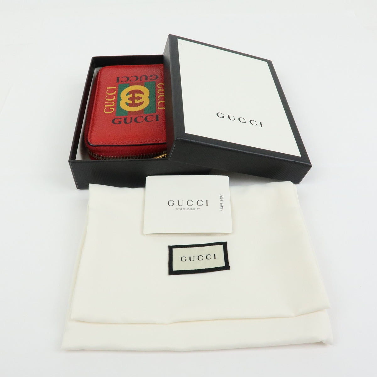 Gucci Logo Zip Card Case Printed Leather, Red, Leather, Wallet