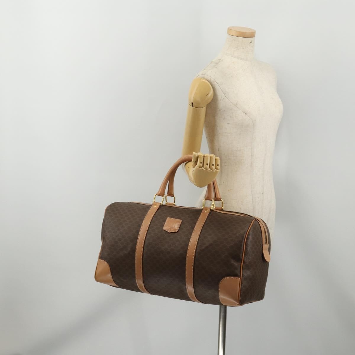 Celine Vintage Duffle Canvas and Leather, Brown, Canvas, Travel Bag