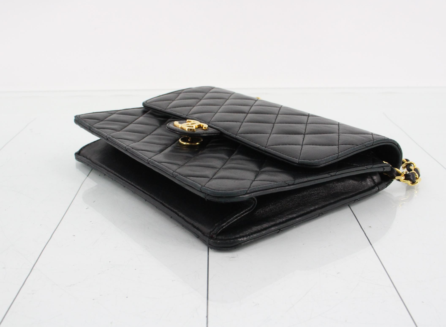 Chanel Chain Flap Shoulder Bag Quilted Lambskin, BLACK, LEATHER, Shoulder bag