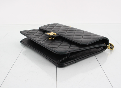 Chanel Chain Flap Shoulder Bag Quilted Lambskin, BLACK, LEATHER, Shoulder bag