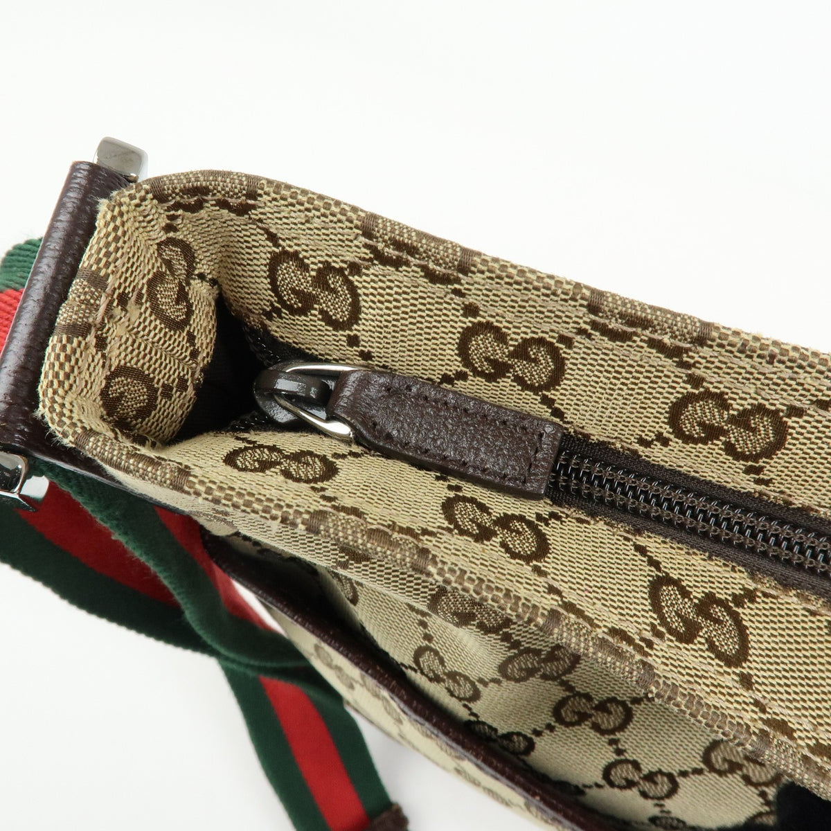 Gucci Web Strap Messenger GG Canvas, Beige, Canvas, Handbag
