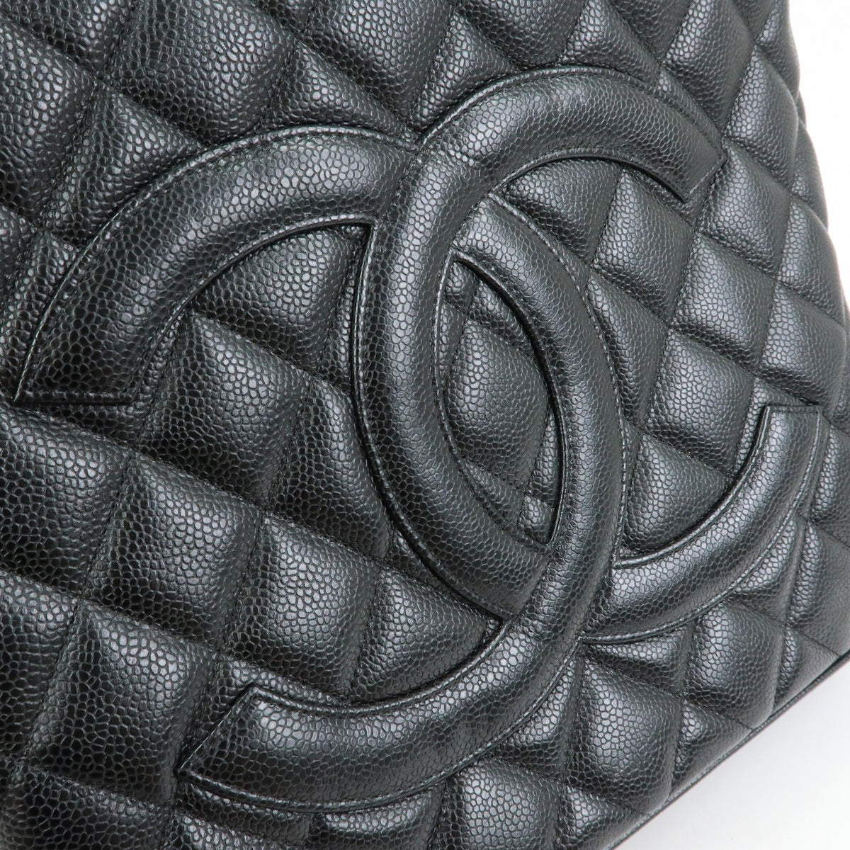 Chanel Medallion Quilted Caviar, Black, Leather, Tote Bag