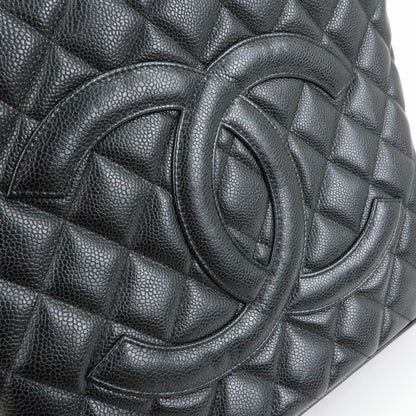 Chanel Medallion Quilted Caviar, Black, Leather, Tote Bag