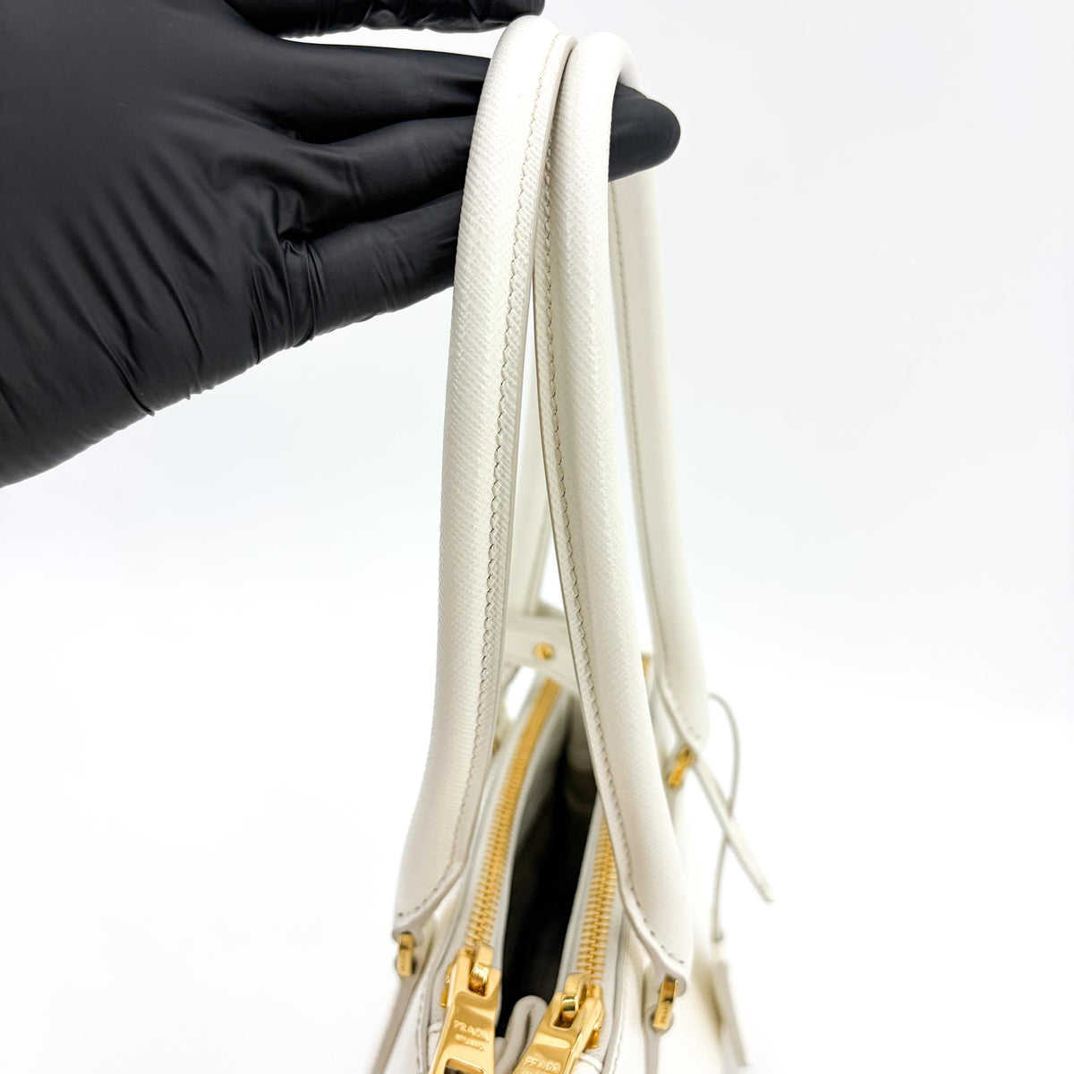 Prada Galleria Double Zip Saffiano Leather, White, Leather, Tote Bag