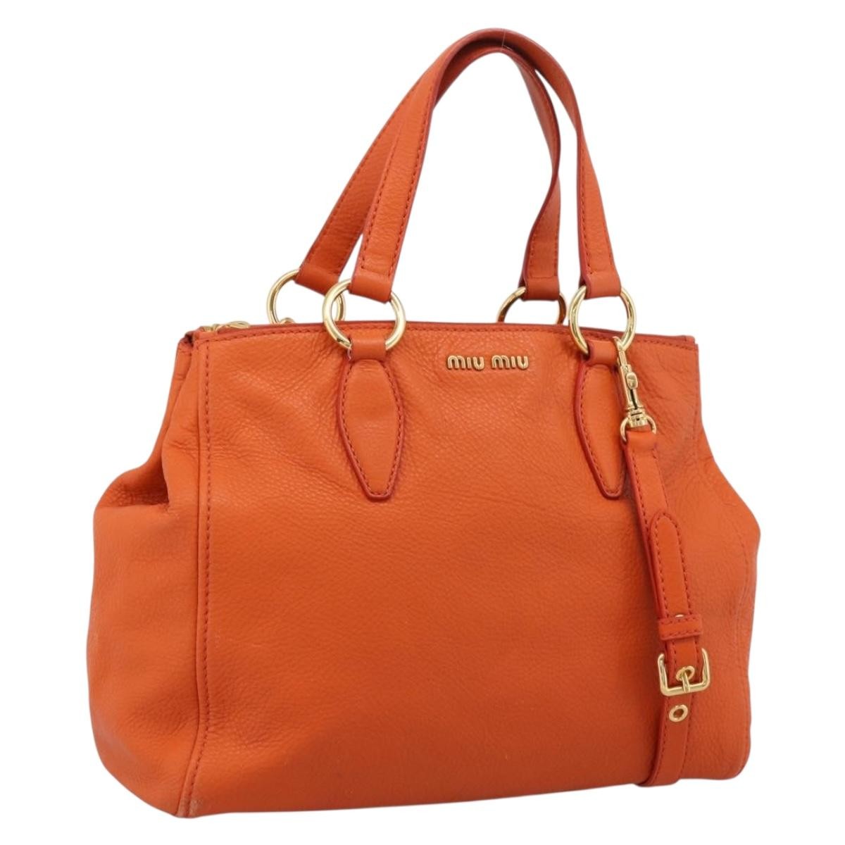 Miu Miu Caribou Convertible Tote Leather, Orange, Leather, Handbag