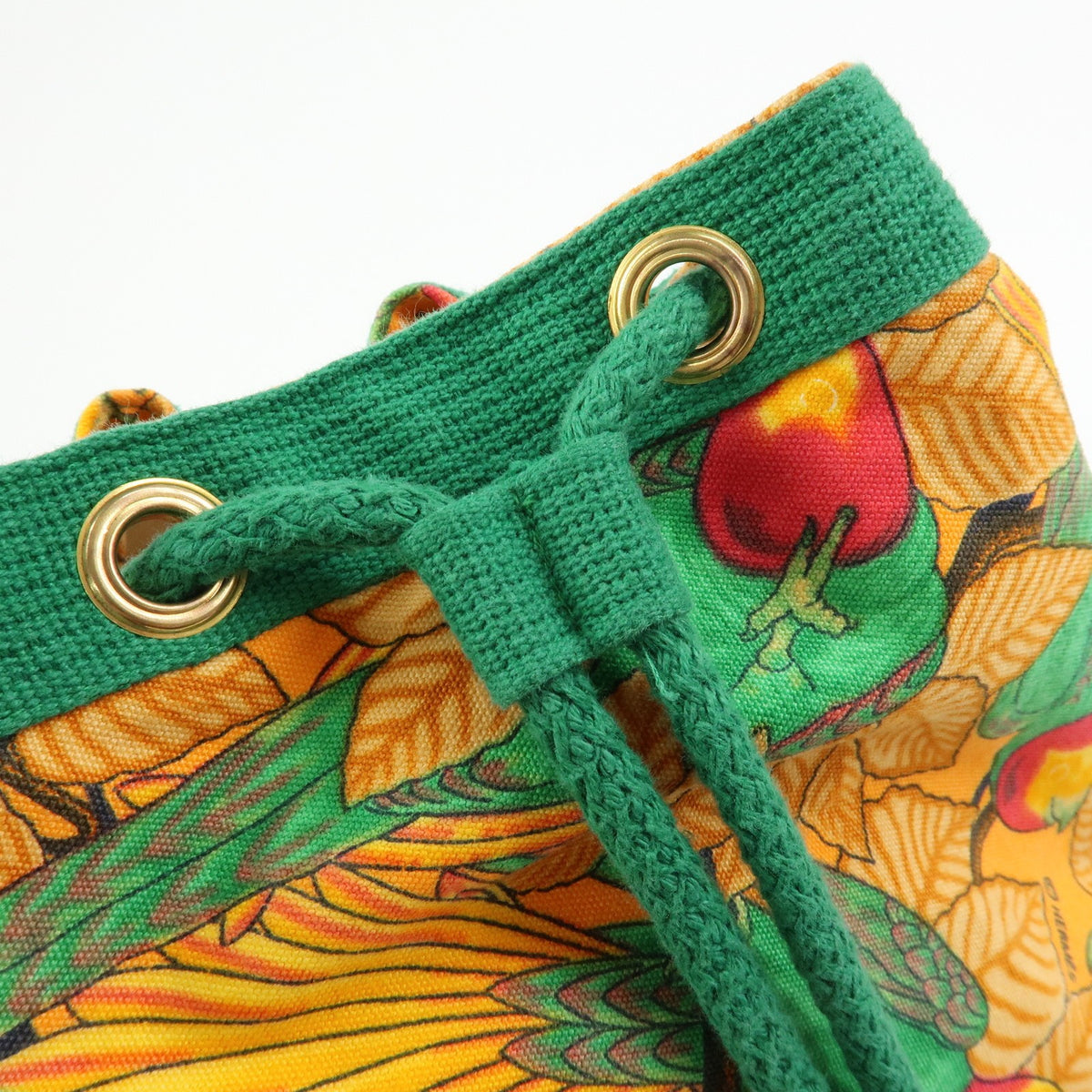 Hermes Vintage Drawstring Bucket Printed Canvas, Orange, Canvas, Shoulder Bag