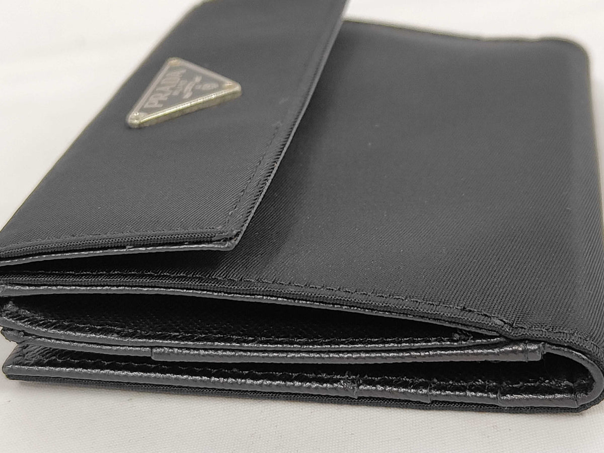 Prada Saffiano bifold Leather, Black, Nylon, Wallet