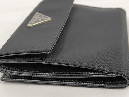 Prada Saffiano bifold Leather, Black, Nylon, Wallet