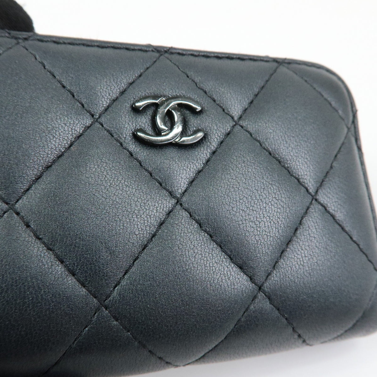 Chanel So Black CC Zip Coin Purse Quilted Lambskin, Black, Leather, Wallet