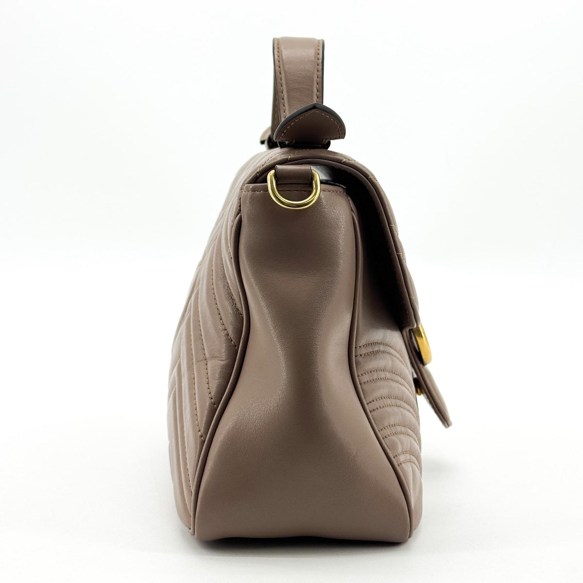 Gucci GG Marmont Top Handle Flap Matelasse Leather, Brown, Leather, Handbag