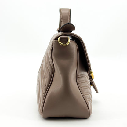 Gucci GG Marmont Top Handle Flap Matelasse Leather, Brown, Leather, Handbag