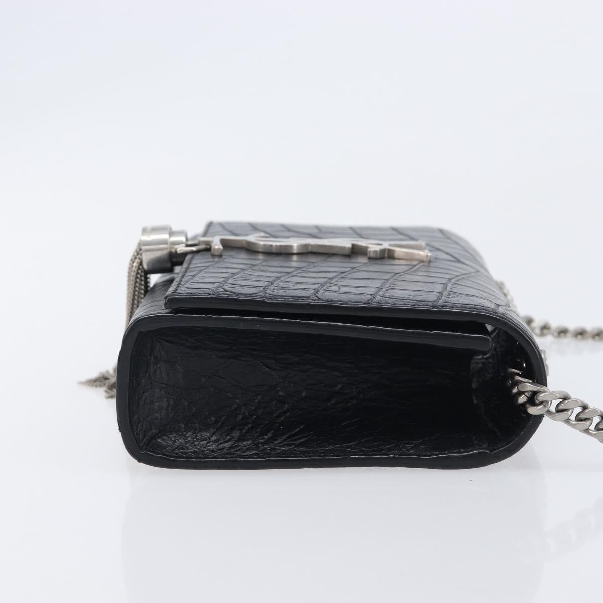 Saint Laurent Classic Monogram Tassel Chain Crocodile Embossed Leather, Black, Leather, Crossbody Bag