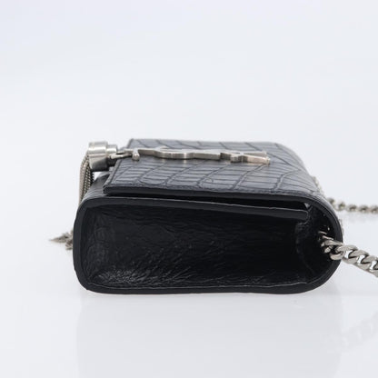 Saint Laurent Classic Monogram Tassel Chain Crocodile Embossed Leather, Black, Leather, Crossbody Bag